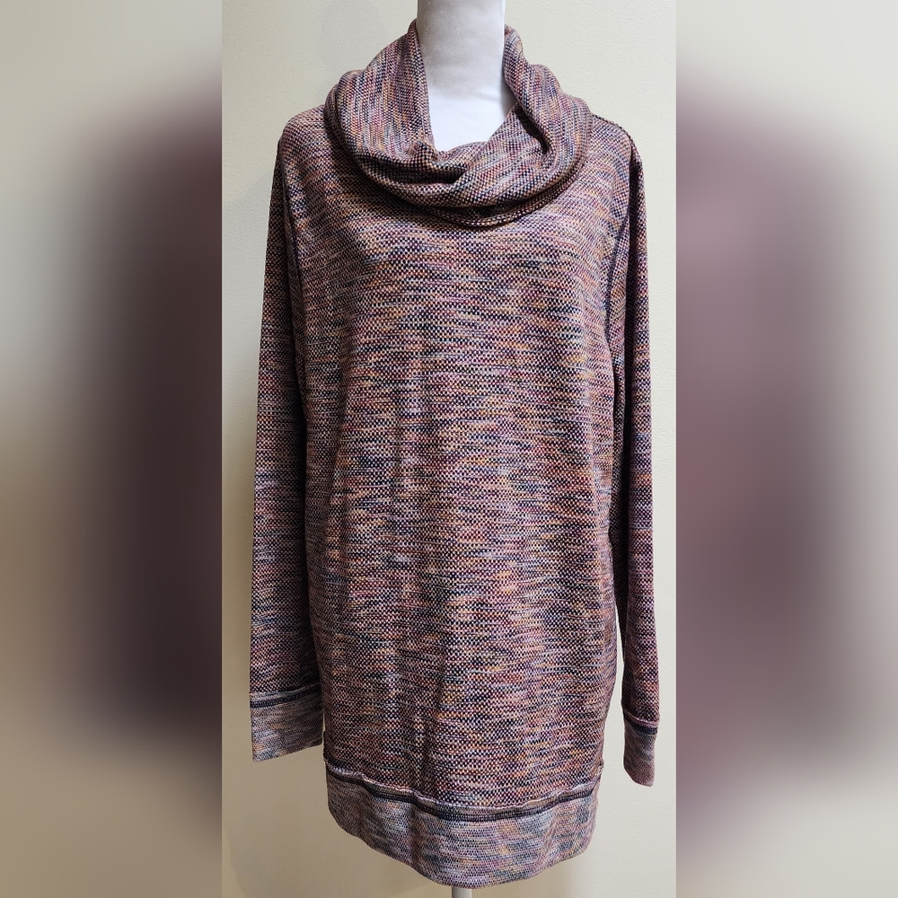 Multicolor Cowl-Neck Long Sleeve Pullover Top Women's Size Large